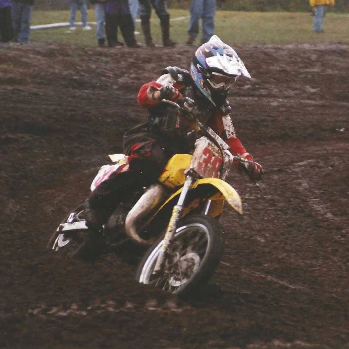 Childhood photograph of Lee Stuart with a motorcycle