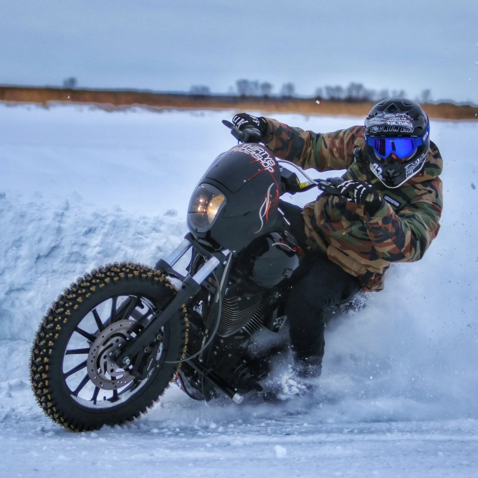 Motorcycle and stunt photograph from the clothing-brand years