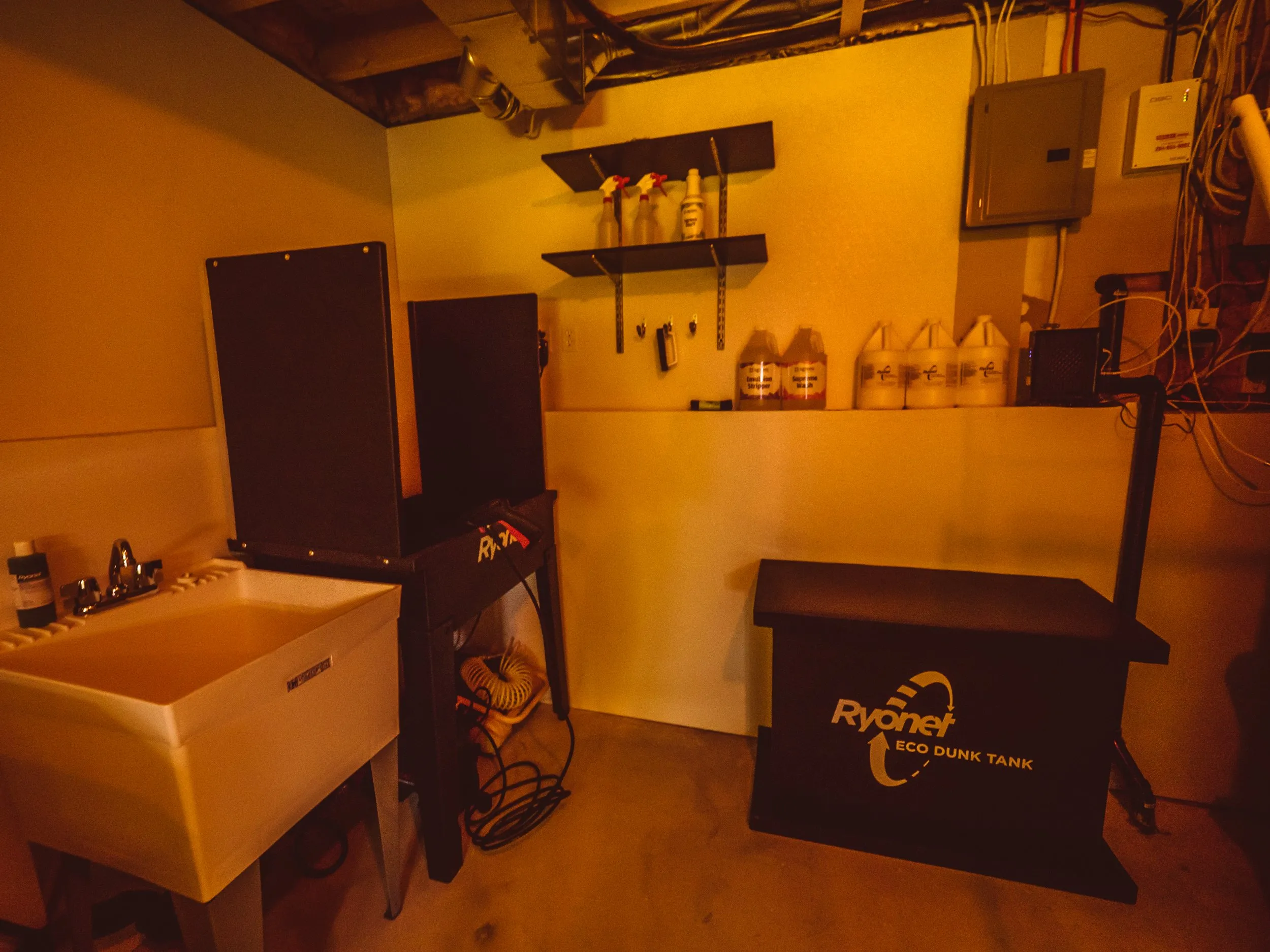 Basement screen-printing setup